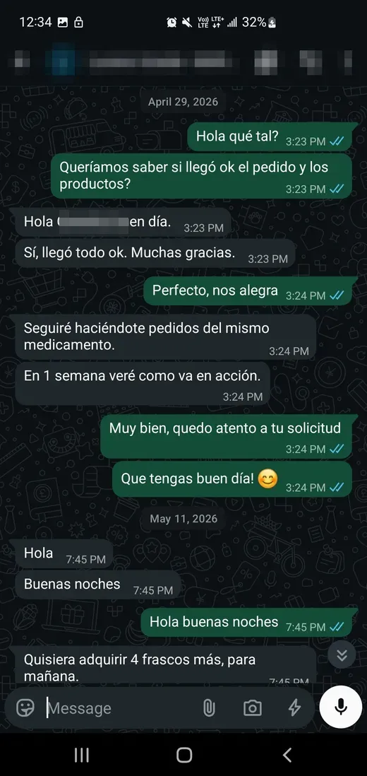 Conversación completa de WhatsApp confirmando un envío a provincia