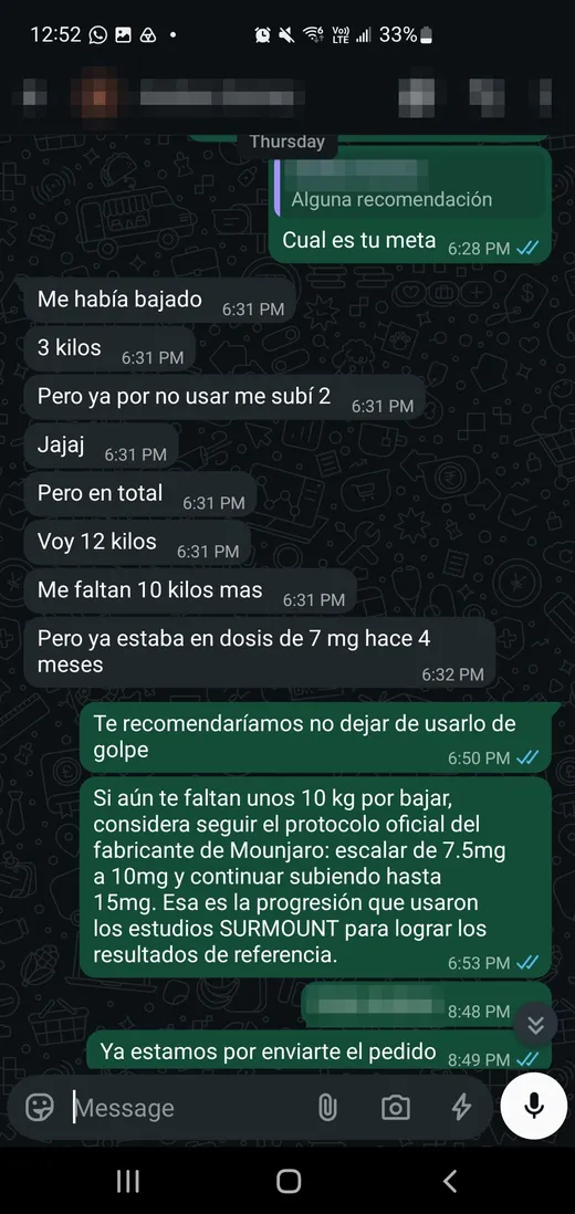 Conversación de WhatsApp con experiencia de cliente
